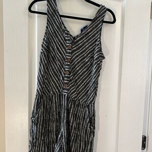 Striped Button-Front Sleeveless Jumpsuit in Black & White